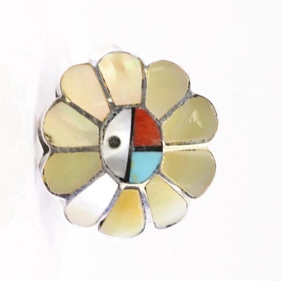 Vintage Zuni Multi-Gem Inlay Ring by Burdiah Soseeah, size 6.5 - Picture 5 of 5